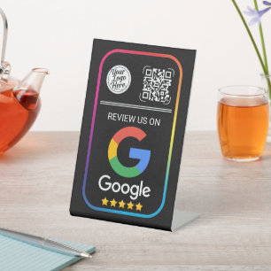 Moderne Google-Bewertungs-QR-Code Geschäft Schwarz Sockelschild