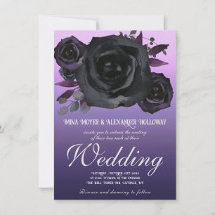 Moderne Goth purpur-schwarze Rosen QRC Hochzeit Einladung