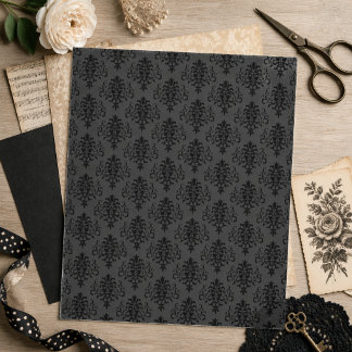 Moderne Gothic Grau Schwarzes Damast-Schreibpapier