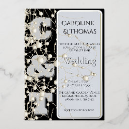 Moderne gotische Chic Pearl Gold Script Hochzeit Folieneinladung