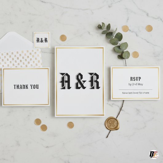 Moderne gotische Monogramm-Hochzeitseinladung - Sc