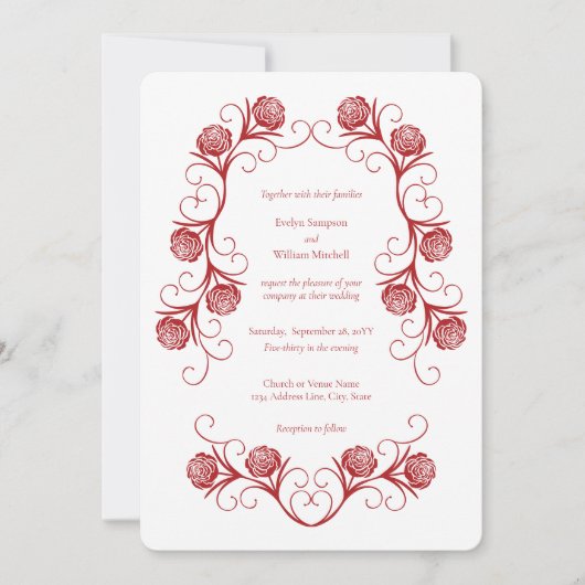 Moderne gotische Rose Wirbel Crimson Red Wedding Einladung (Vorderseite)