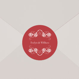 Moderne gotische Rose Wirbel Crimson Red Wedding Runder Aufkleber