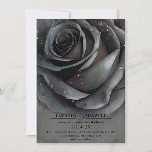 Moderne gotische Schwarze Rose Moody Elegant Handf Einladung (Vorderseite)
