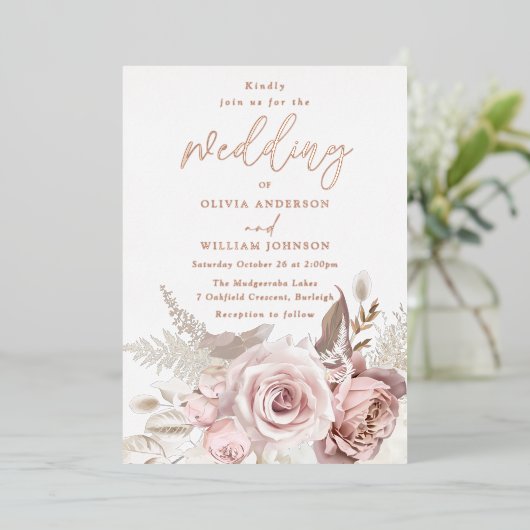 Moderne göttliche Rose Gold Blush Folieneinladung (Stehend vorne)