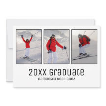 Moderne Grad 3 Foto White Graduation Party Einladu