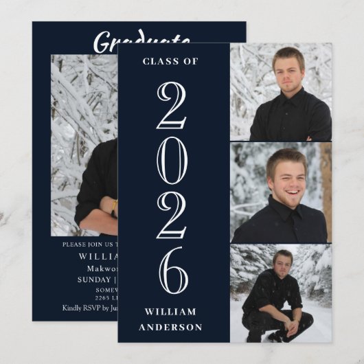 Moderne Grad 4 FOTO Collage Graduation Party Einladung (Vorne/Hinten)