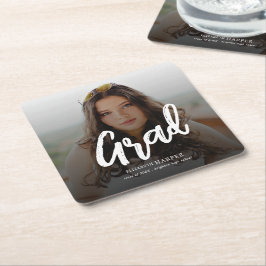 Moderne Grad Brush Script Foto Abitur Rechteckiger Pappuntersetzer