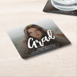 Moderne Grad Brush Script Foto Abitur Rechteckiger Pappuntersetzer