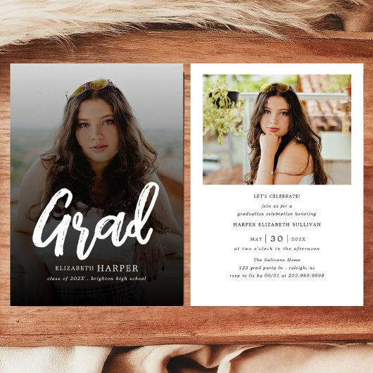Moderne Grad Brush Script Foto Abschlussfeier Einladung