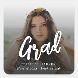 Moderne Grad Brush Script Foto Abschlussfeier Quadratischer Aufkleber