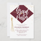 Moderne GRAD Cap Red Gold Foto Graduation Party Einladung (Vorderseite)
