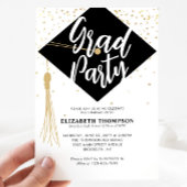 Moderne GRAD Hat Cap Black Gold Graduation Party Einladung