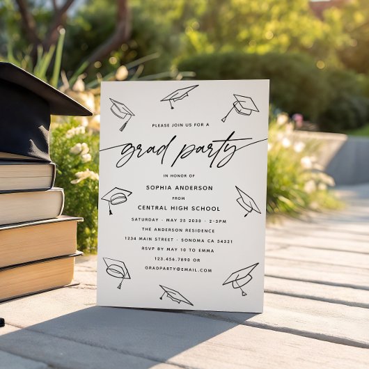 Moderne Grad Party Kalligrafie Script Line Doodle Einladung