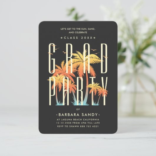 Moderne Grad Party Summer Graduation Party Einladung (Stehend Vorderseite)