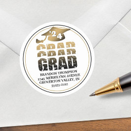 Moderne Grad Schwarz-Gold-Rücksendeadresse Runder Aufkleber