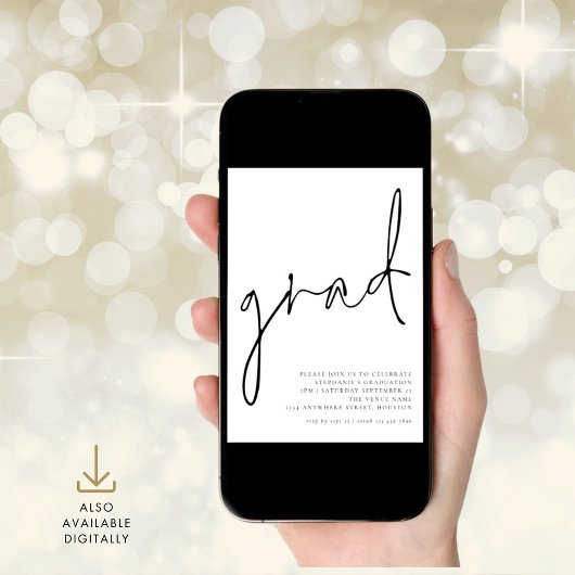 Moderne Grad-Schwarze-Script-Graduierungspartei Einladung