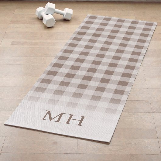 Moderne Gradient-Braun-Gingham-Minimal-Monogramm Yogamatte