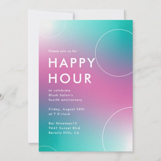 Moderne Gradient Happy Hour (Aqua) Einladung (Vorderseite)