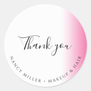 Moderne Gradienten-Rosa-Weiß-Makeup- und Haar-Dank Runder Aufkleber