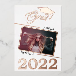 Moderne Graduate 2 Foto Abschluss Rose Gold Folieneinladung