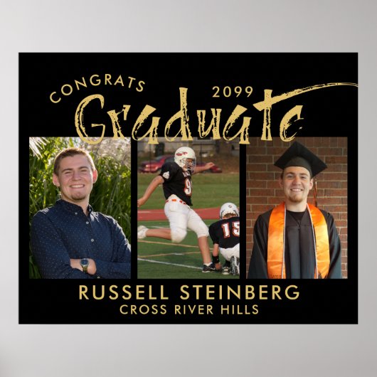 Moderne Graduate 3 Fotos Gold Brush Typografie Poster (Vorne)