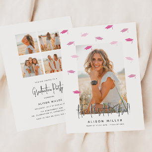 Moderne Graduate Abschluss Celebration Pink Einladung