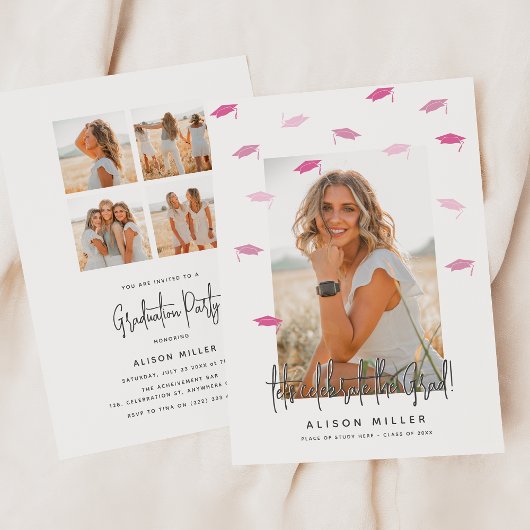 Moderne Graduate Abschluss Celebration Pink Einladung