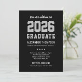 Moderne Graduate Black Gray Graduation Party 2025 Einladung (Stehend Vorderseite)