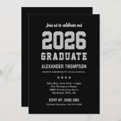 Moderne Graduate Black Gray Graduation Party 2025 Einladung (Vorne/Hinten)