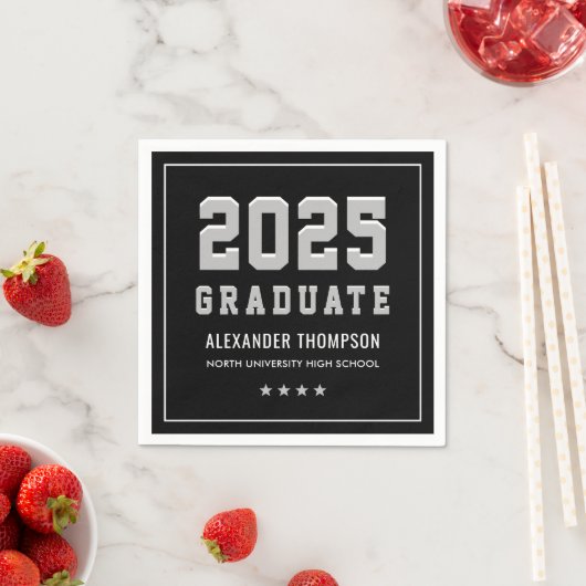 Moderne Graduate Black Gray Graduation Party 2025 Serviette (Beispiel)