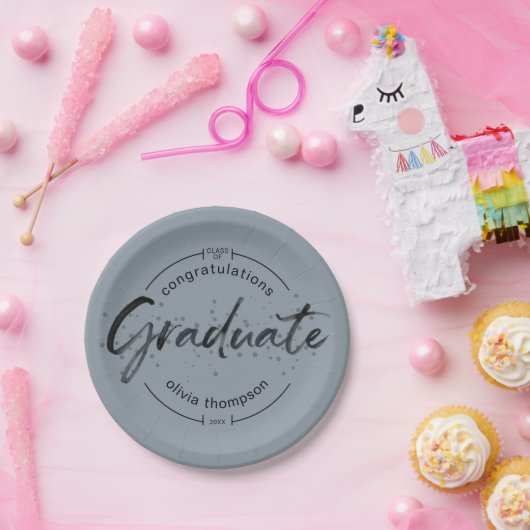 Moderne Graduate Blue Brushed Calligraphy Pappteller (Party)