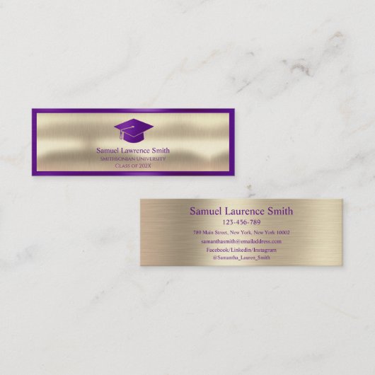 Moderne Graduate Class Name Insert Lila Gold  Mini Visitenkarte (Vorne/Hinten)