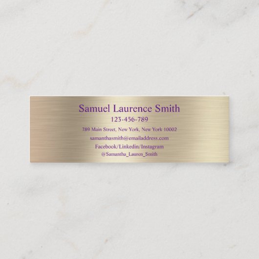 Moderne Graduate Class Name Insert Lila Gold  Mini Visitenkarte (Rückseite)