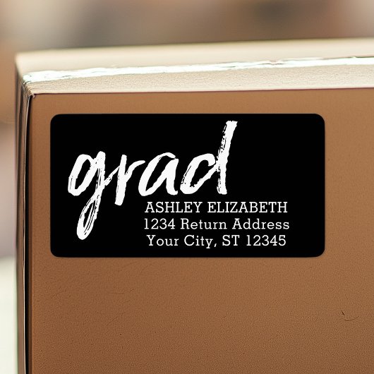 Moderne Graduate Custom Trendy Black Grad Adressaufkleber
