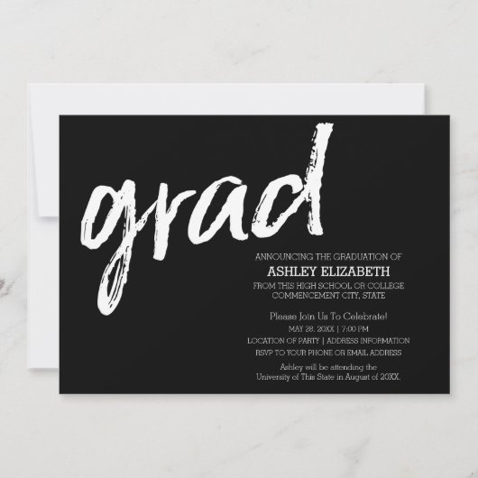 Moderne Graduate Custom Trendy Black Grad Einladung (Vorderseite)