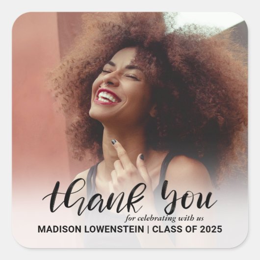 Moderne Graduate Dankeschön an Script | Foto Quadratischer Aufkleber (Vorderseite)