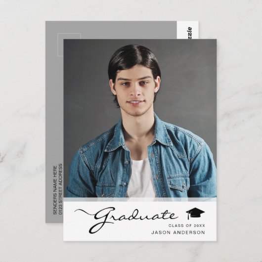 Moderne Graduate Elegante Script | Trendy 1 Foto Postkarte (Vorne/Hinten)