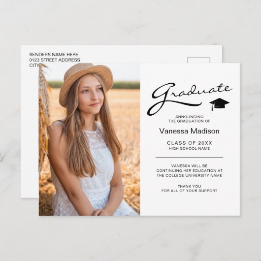 Moderne Graduate Elegante Script | Trendy Foto Postkarte (Vorne/Hinten)