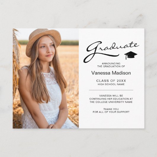 Moderne Graduate Elegante Script | Trendy Foto Postkarte (Vorderseite)