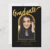 Moderne Graduate Foto Arch Black und Gold Script Ankündigung (Vorderseite)