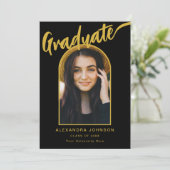 Moderne Graduate Foto Arch Black und Gold Script Ankündigung (Stehend Vorderseite)