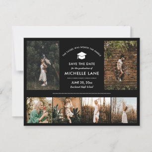 Moderne Graduate Foto Collage Black Save the Date Postkarte