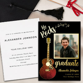 Moderne Graduate Foto Gitarre Black und Gold Folieneinladung