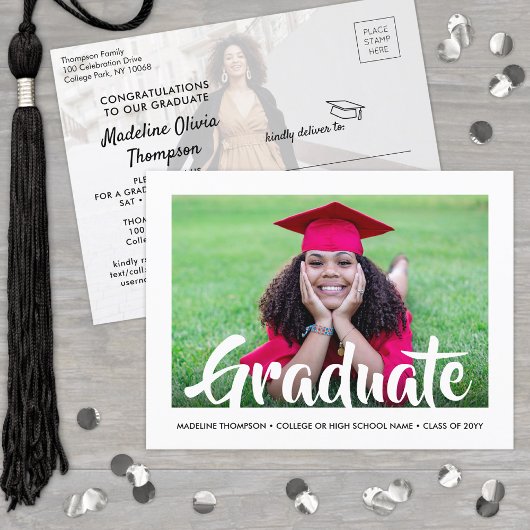Moderne Graduate Foto Graduate Party Einladungspostkarte
