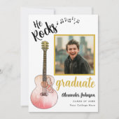 Moderne Graduate Foto He Rocks Graduation Party Einladung (Vorderseite)