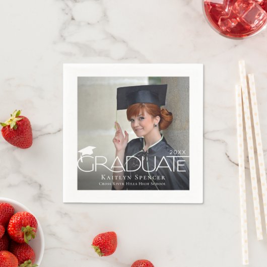 Moderne Graduate Foto Name Custom Colors Serviette (Beispiel)