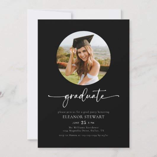 Moderne Graduate Graduate Party für das Schwarze F Einladung (Vorderseite)