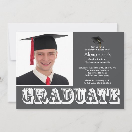 Moderne Graduate Gray Foto Graduation Party Einladung (Vorderseite)