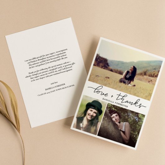Moderne Graduate Liebe und dank Script-Fotos Dankeskarte